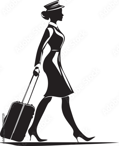 stewardess flight attendant walking carrying suitcase