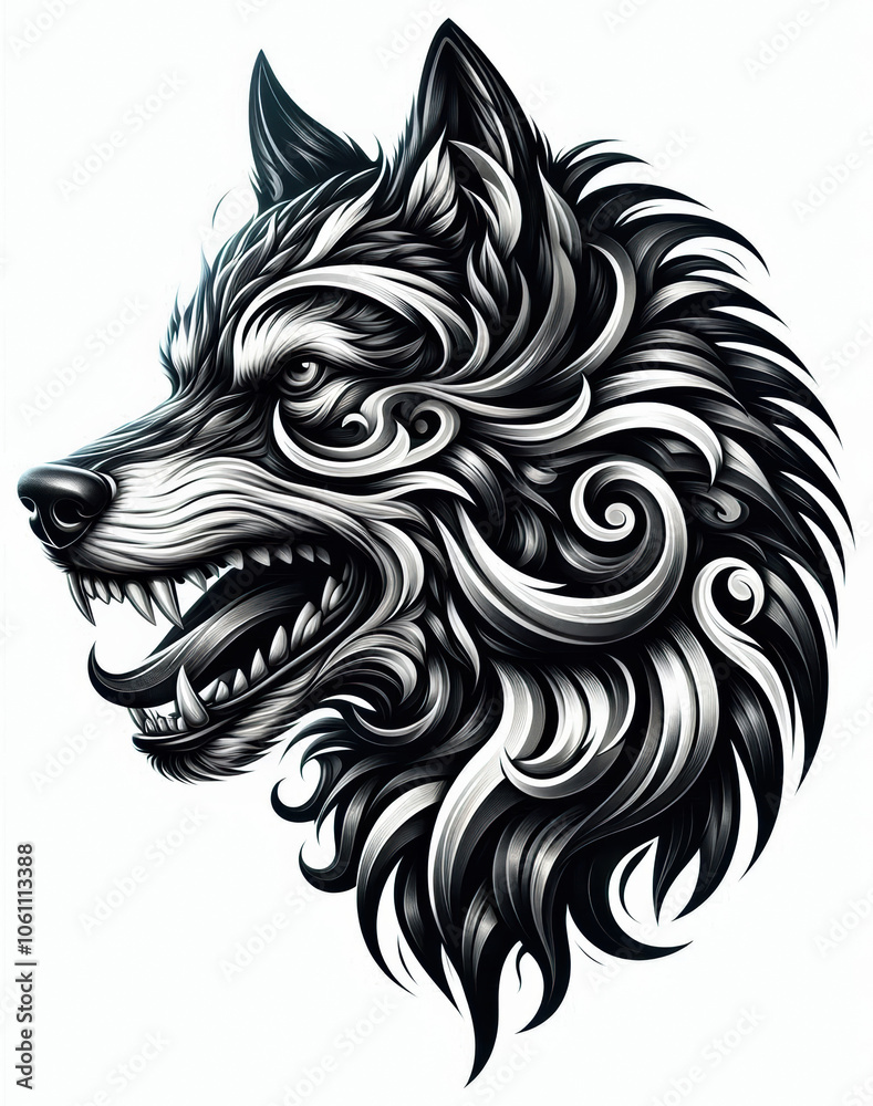 Obraz premium TRIBAL TATOO トライバル タトゥ 狼 wolf