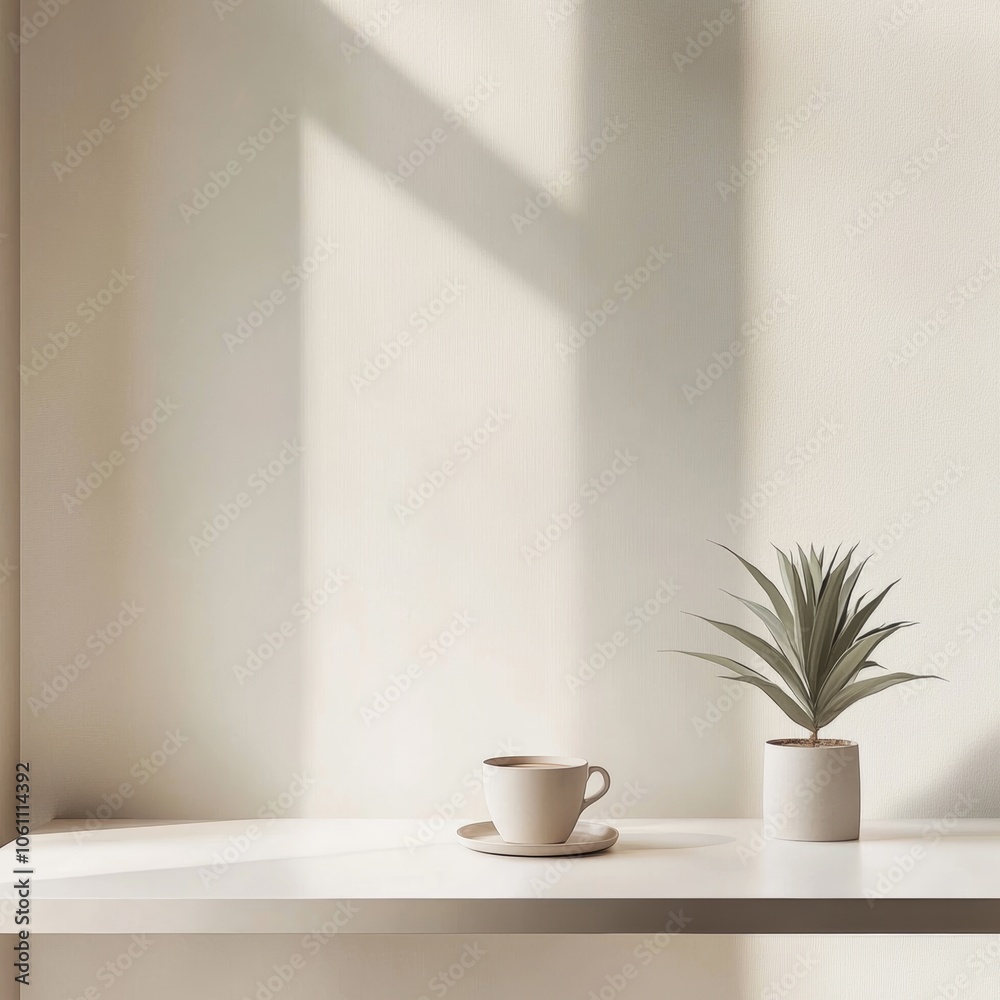 Simple Workspace with Coffee and Plant