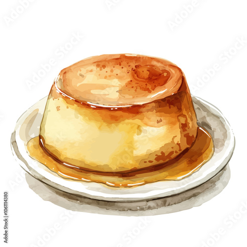 A watercolor vector of Flan, isolated on a white background.