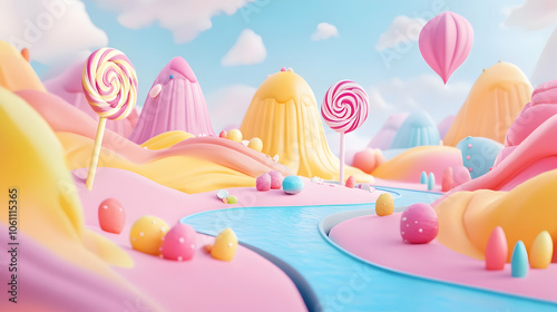 Illustration of  Sweet fantasy land illustration with candy and colors