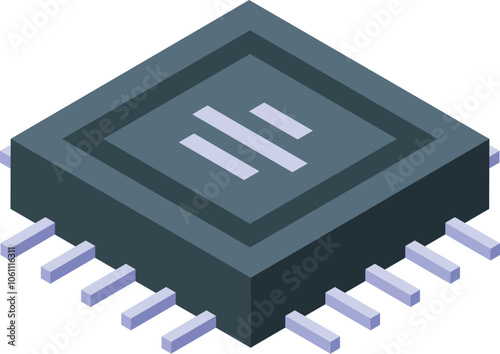 Microchip processing data, featuring integrated circuitry in an isometric perspective, symbolizing technological advancement