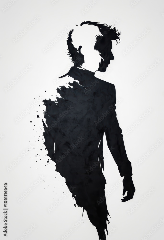 A striking black and white silhouette of a man walking confidently, showcasing his stylish attire against a minimalistic backdrop, capturing a moment of poise and mystery A striking black and white silhouette of a man walking confidently, showcasing his stylish attire against a minimalistic backdrop, capturing a moment of poise and mystery