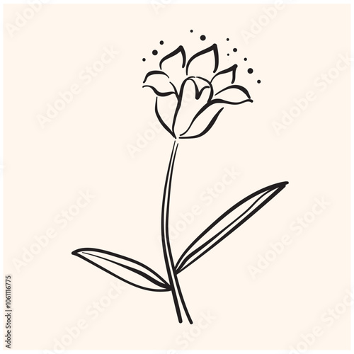 Tulips flower With illustration style doodle and line art