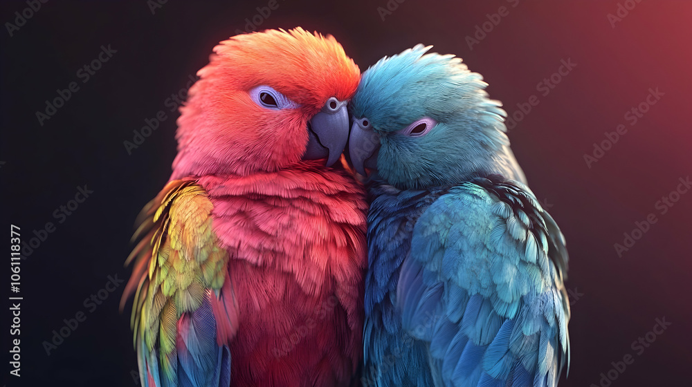 4k image of Two colorful parrots in affectionate poses 4k image of Two colorful parrots in affectionate poses