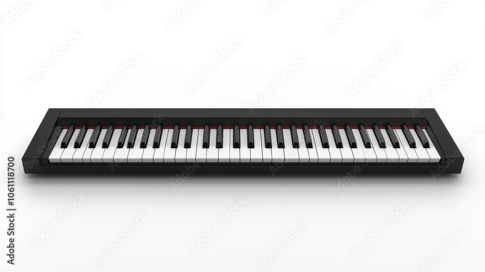 A sleek, modern digital piano with black casing and white keys, suitable for any musical environment. A sleek, modern digital piano with black casing and white keys, suitable for any musical environment.