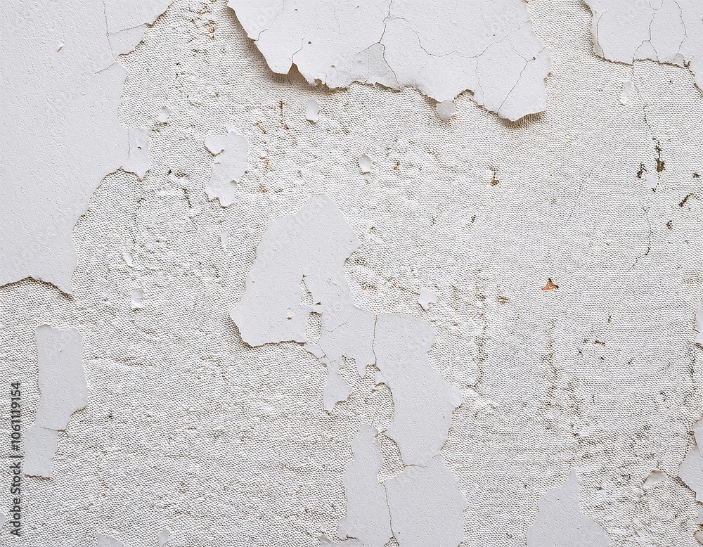 Fototapeta premium a wall with a white wall texture that shows cracks and peeling paint