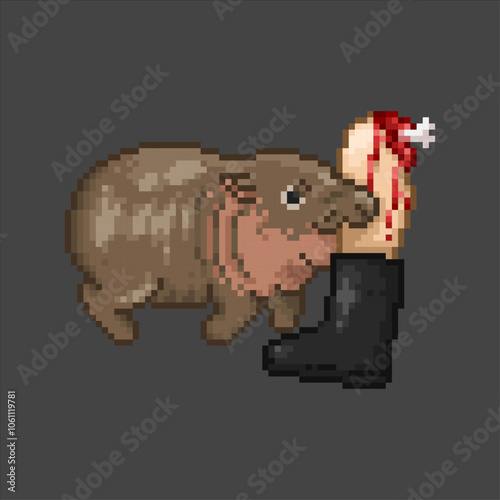 Killer hippo, pixel art meme illustration