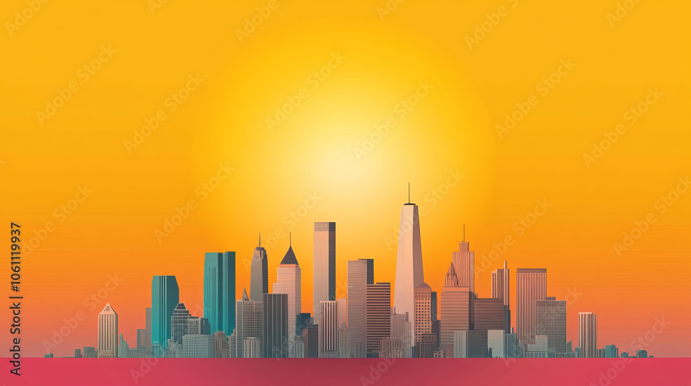 vibrant city skyline with golden sunset, showcasing modern architecture and warm color palette. scene evokes sense of tranquility and beauty vibrant city skyline with golden sunset, showcasing modern architecture and warm color palette. scene evokes sense of tranquility and beauty