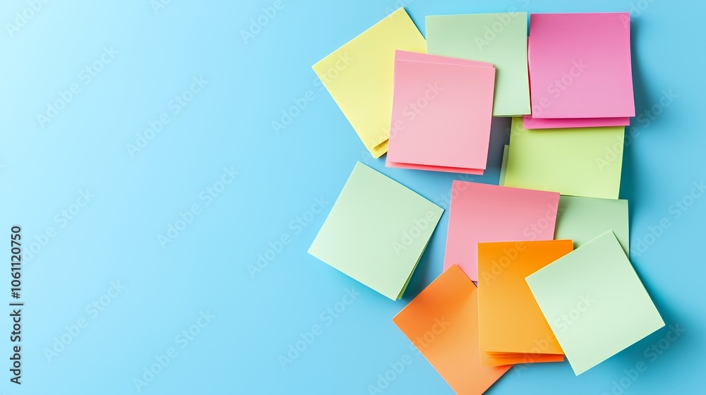 Colorful sticky notes on blue background with copy space. Colorful sticky notes on blue background with copy space.