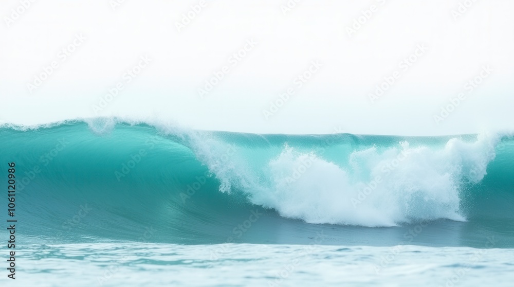 Fototapeta premium Turquoise Ocean Waves with Foam Cresting Isolated on White Background Nature's Power