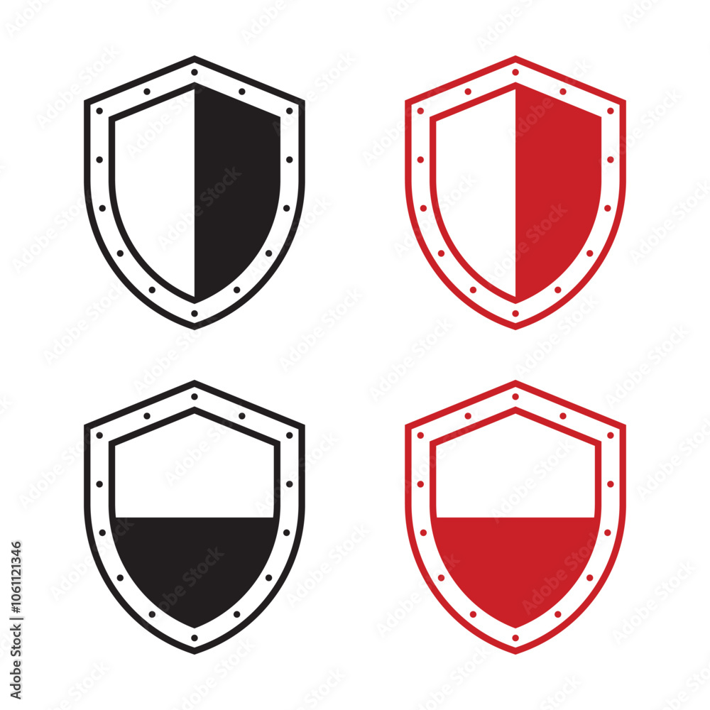 Vector Shield Icon Set. Shield Symbol Red And Black Vector Shield Icon Set. Shield Symbol Red And Black