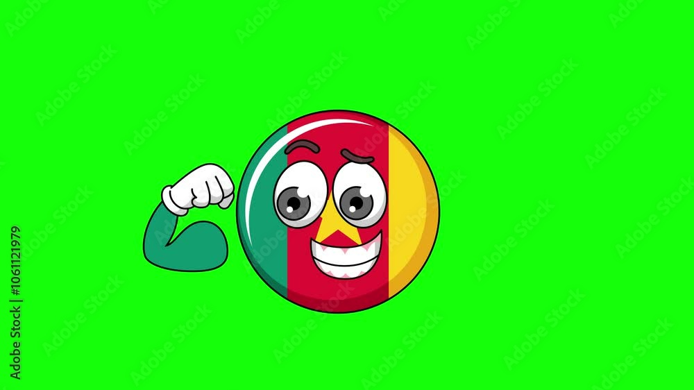 Flexing muscle of cameroon cartoon, strong pose mascot animation on a green screen Flexing muscle of cameroon cartoon, strong pose mascot animation on a green screen