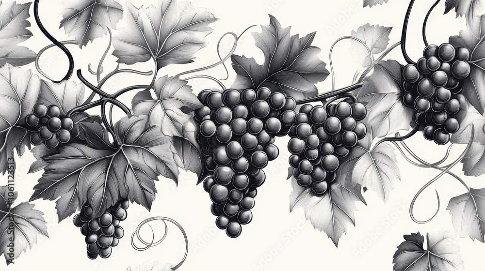 Fototapeta premium Elegant Black and White Grapevine Illustration