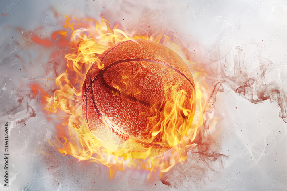 A basketball is engulfed in flames, creating a dramatic image of passion and intensity A basketball is engulfed in flames, creating a dramatic image of passion and intensity