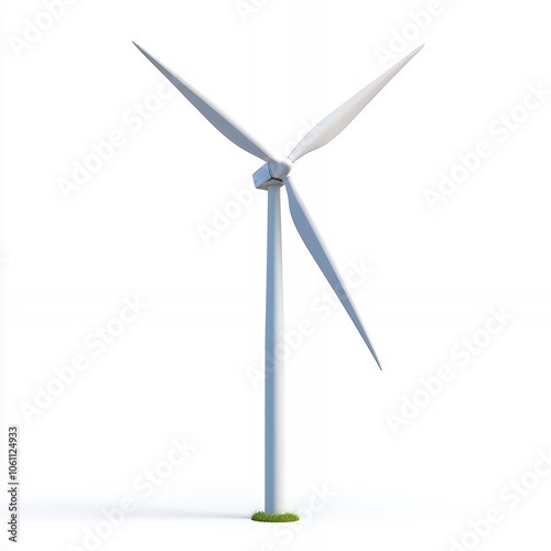 A single wind turbine with blades rotating against a white background.