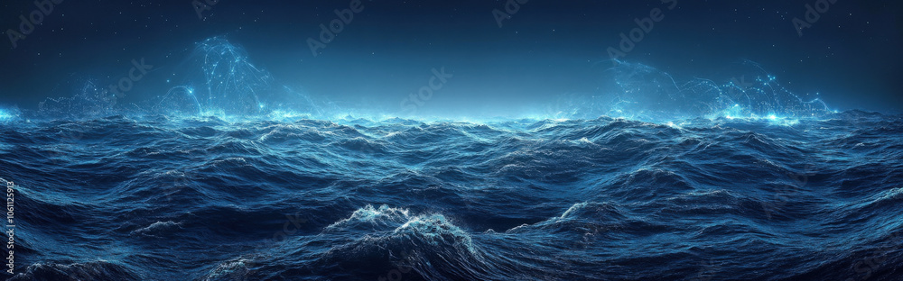 AI's view of the internet, represented as a vast digital ocean with glowing data waves AI's view of the internet, represented as a vast digital ocean with glowing data waves