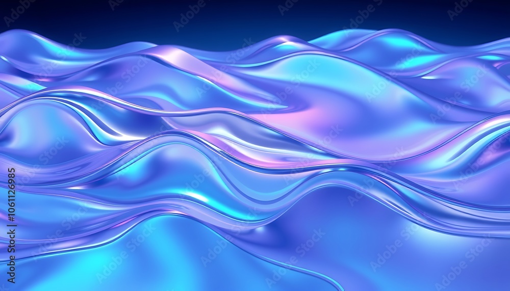 Fototapeta premium Flowing, iridescent waves shift in color from teal to violet as they ripple across the canvas.