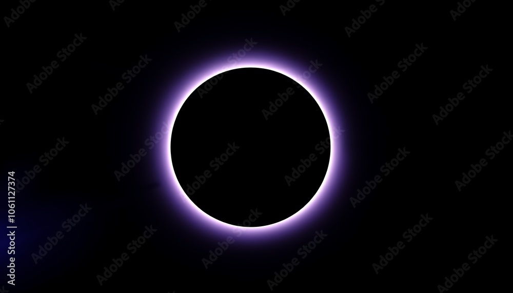 A dark circle sits at the center of a bright halo, resembling a solar eclipse. A dark circle sits at the center of a bright halo, resembling a solar eclipse.