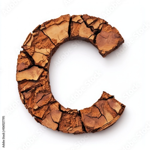 The letter C formed from a cracked piece of wood.