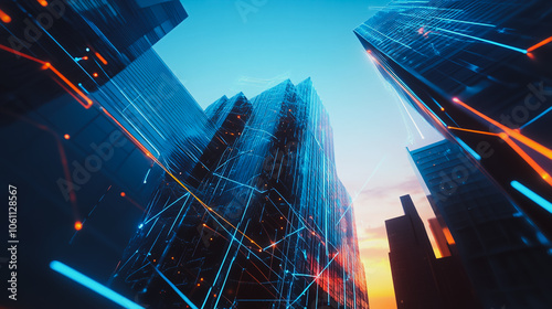 Wallpaper Mural Smart digital city with connection cyber security network reciprocity over the cityscape . future smart wireless digital city and social media networking systems that connects people within the city Torontodigital.ca