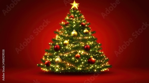 Festive Christmas Tree with Lights and Ornaments