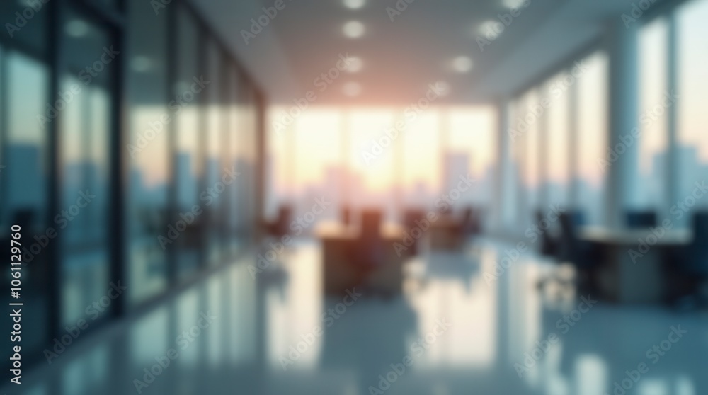 Fototapeta premium Abstract Blurred Office Interior with Defocused Effect Ideal for Business Background Concept
