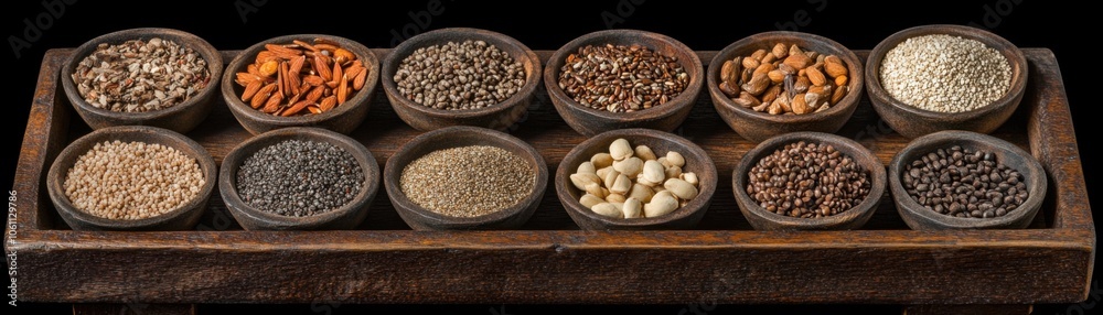 Natural Superfoods for Digestive Health A Rustic Table Display of Seeds and Spices for Wellness Support Natural Superfoods for Digestive Health A Rustic Table Display of Seeds and Spices for Wellness Support