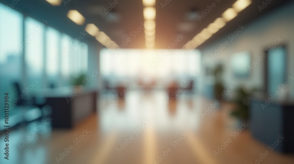 Fototapeta premium Abstract Blurred Office Interior with Defocused Effect Ideal for Business Background Concept