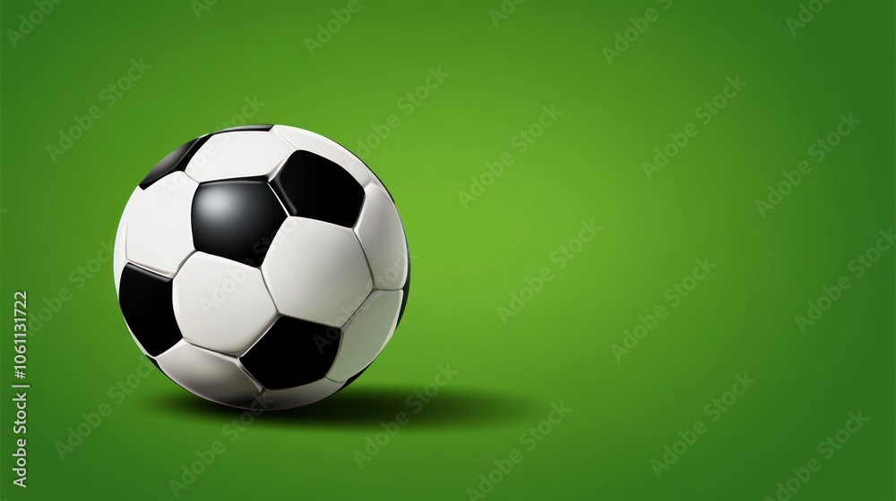 A Classic Black and White Soccer Ball on a Green Background A Classic Black and White Soccer Ball on a Green Background