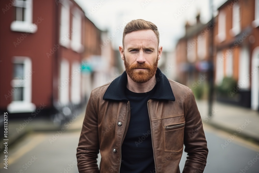 Portrait of a red-bearded hipster man in a leather jacket. Portrait of a red-bearded hipster man in a leather jacket.