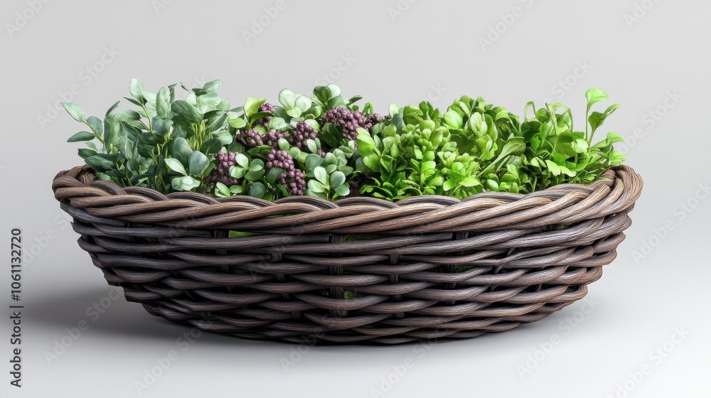 Rustic Wicker Basket Filled with Fresh Greens, A Bountiful Harvest of Nature's Goodness for Healthy Eating and Vibrant Living Rustic Wicker Basket Filled with Fresh Greens, A Bountiful Harvest of Nature's Goodness for Healthy Eating and Vibrant Living