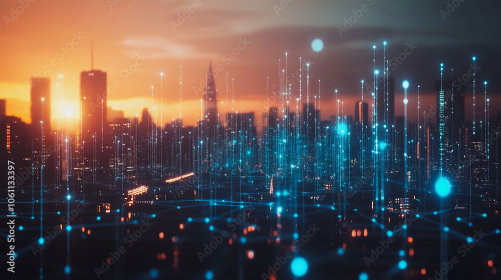 Smart digital city with connection cyber security network reciprocity over the cityscape . future smart wireless digital city and social media networking systems that connects people within the city Smart digital city with connection cyber security network reciprocity over the cityscape . future smart wireless digital city and social media networking systems that connects people within the city