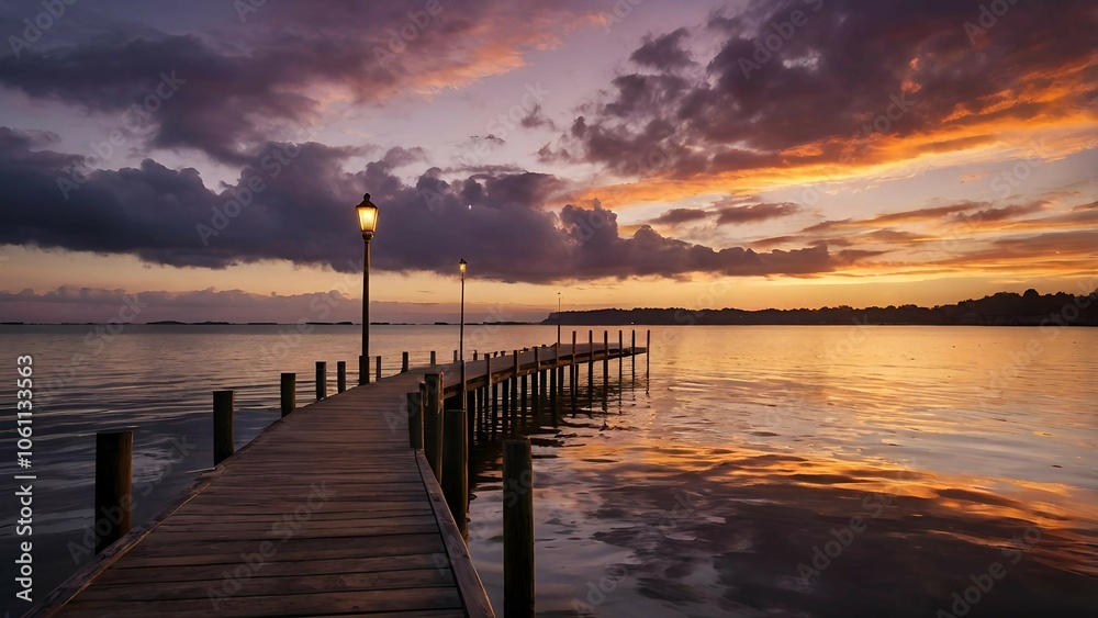 Scenic Pier at Sunset with Dramatic Clouds Scenic Pier at Sunset with Dramatic Clouds