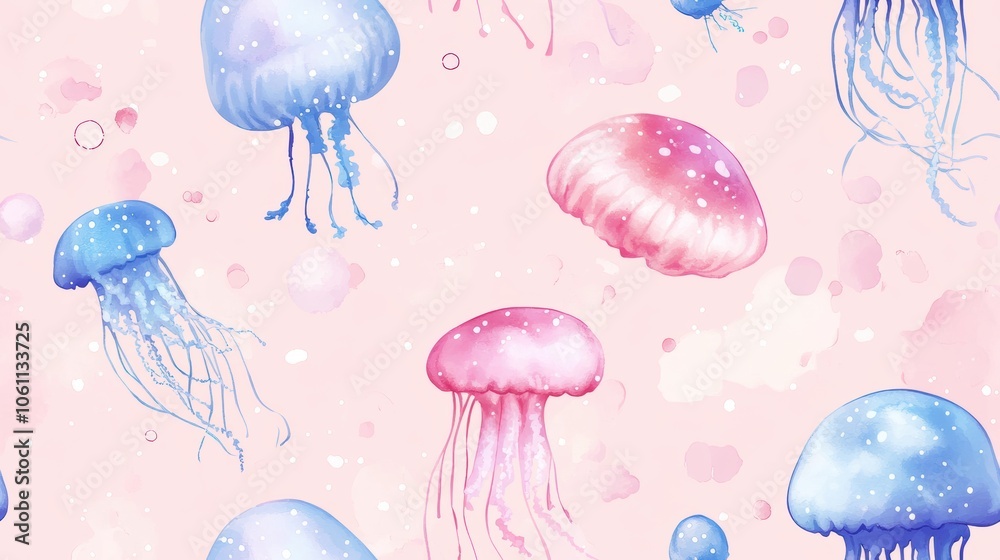 Beautiful jellyfish repetitive pattern. Artistic illustration Beautiful jellyfish repetitive pattern. Artistic illustration