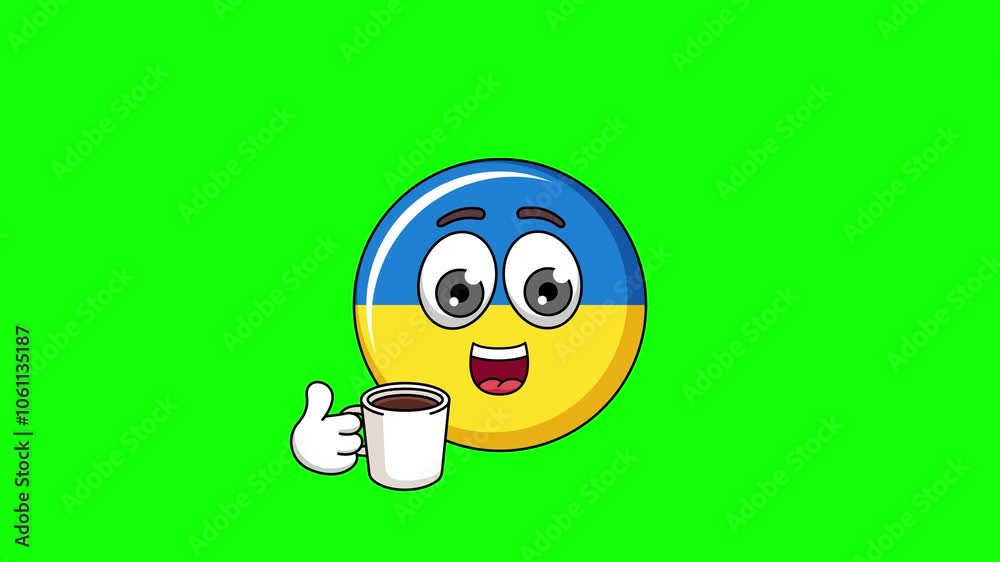 ukraine emoticon with drinking coffee style, emoji emoticon animation