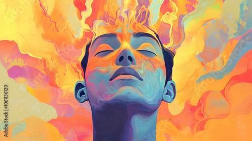 abstract portrait of a fiery head person with painted face