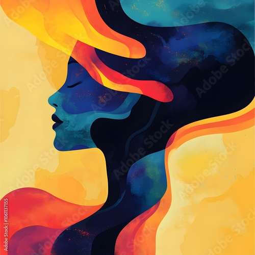 Artistic woman eyes closed face with colorful abstract hues, Empowering Women with Color A Stunning Portrait of a Modern Strong Woman