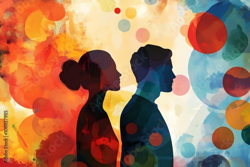 describing emotions of a relationship or wedding life status with colorful abstract background