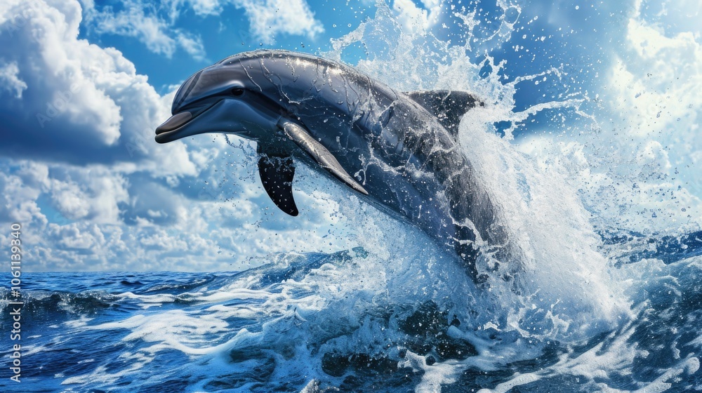 Obraz premium Sea mammal leaping in the air on clear day