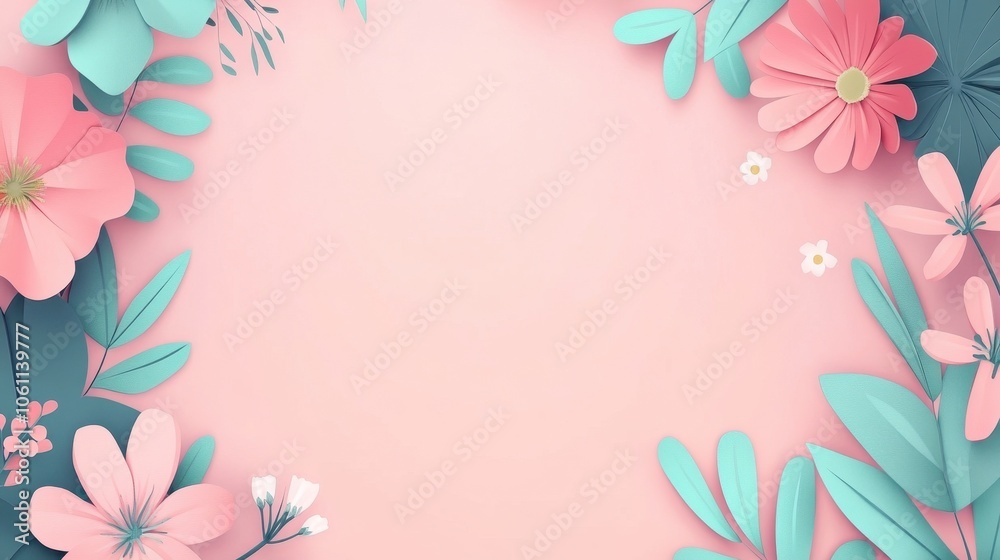 Vibrant Floral Frame on Pastel Pink Background Vibrant Floral Frame on Pastel Pink Background