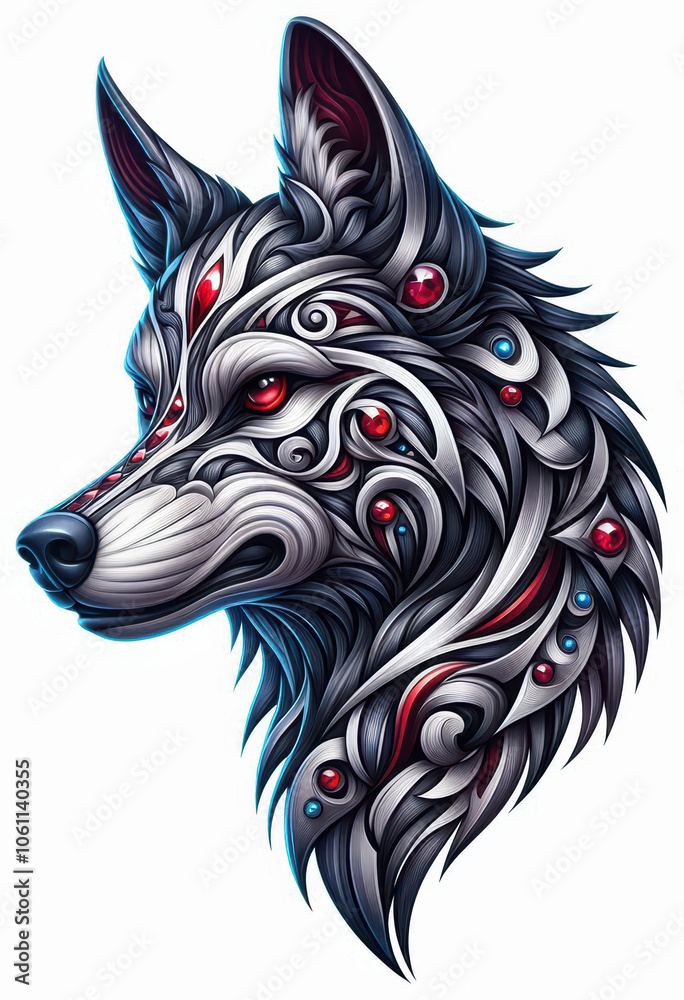 Obraz premium TRIBAL TATOO トライバル タトゥ 狼 wolf