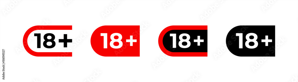 18 plus vector icons set. Under 18 not sign. Age registration signs isolated on white background. Vector 10 eps. 18 plus vector icons set. Under 18 not sign. Age registration signs isolated on white background. Vector 10 eps.