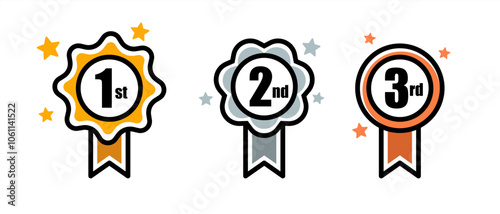 1st 2nd 3rd medal first place second third award winner badge guarantee winning prize ribbon symbol sign icon logo template Vector art illustration 10 eps.