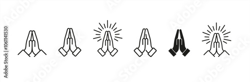 Prayer and Respect Icon. Namaste, Thank You Emoji. Folded Hands Sign for Gratitude. Vector icons.