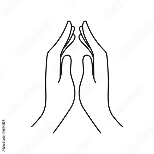 thin line prayer hands or applause. concept of clapping arms like command work and good evaluation or cool assessment. contour flat style minimal logotype graphic stroke art design isolated on white, 