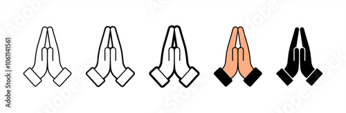 Prayer and Respect Icon. Namaste, Thank You Emoji. Folded Hands Sign for Gratitude. Vector illustration.