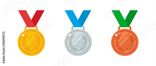 Medal Vector. Gold, silver and bronze medals are the prize of the winner of a sports event. Vector 10 eps.