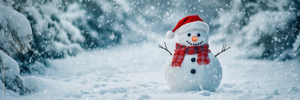 Fototapeta premium Cute snowman. Winter holiday theme.