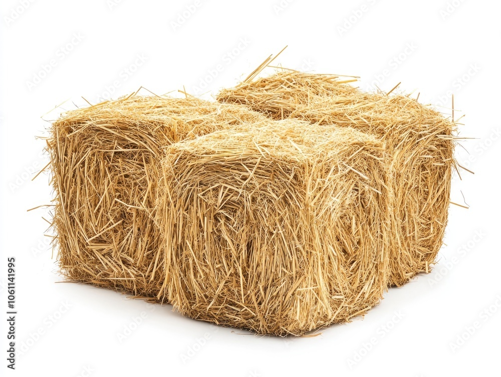 Pile of dry hay bales for animal feed or bedding. Stacked agricultural product for farming use. Pile of dry hay bales for animal feed or bedding. Stacked agricultural product for farming use.